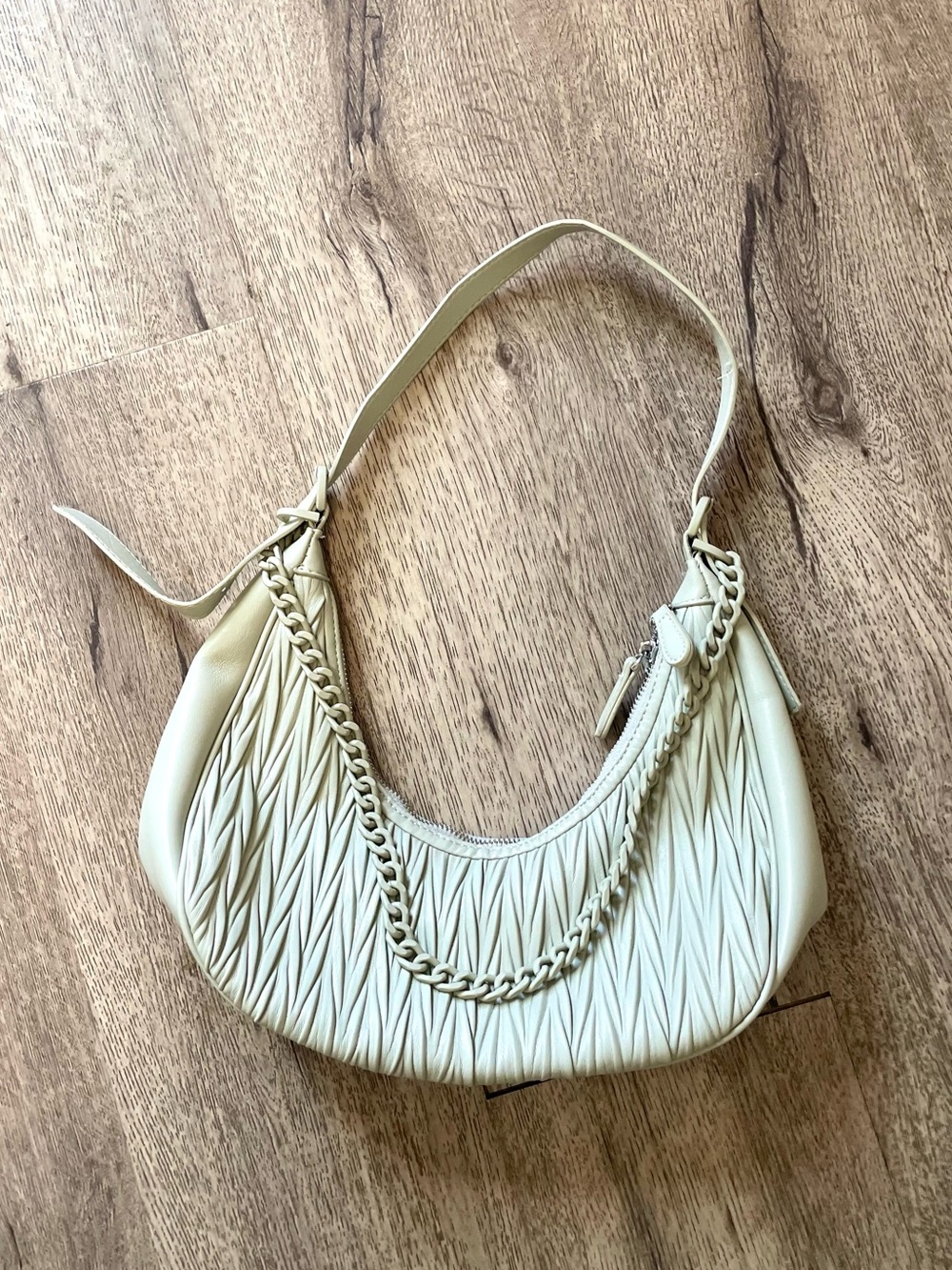 Madison West soft sage green faux leather hobo clutch with chain detail